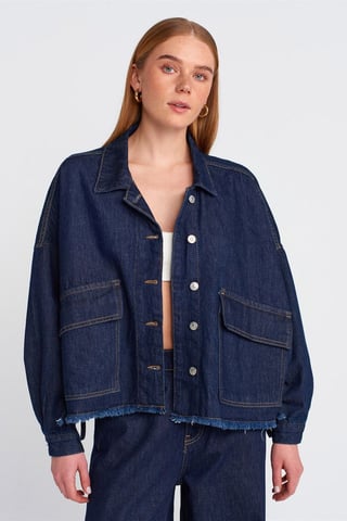 Überdimensionierte Baumwoll-Denim-Button-Jacke