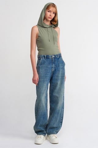 Hoch geschnittene weite Baumwoll-Denim-Jeans