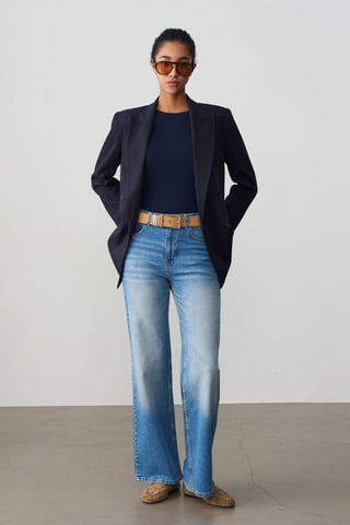 Hochtaillierte Weitbein-Jeans