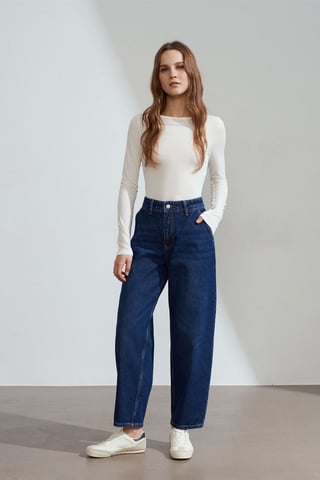 Damen Hochbundige Schlagjeans