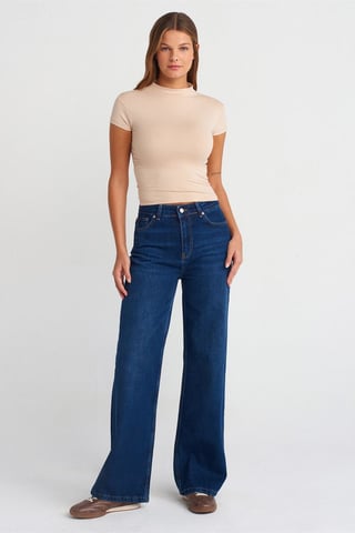 Hochtaillierte weite Baumwoll-Denim-Jeans