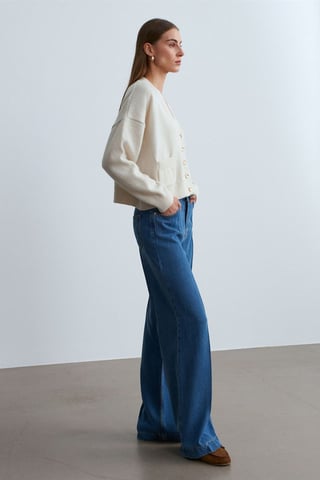 Hochtaillierte Weite Bein Tencel Jeans