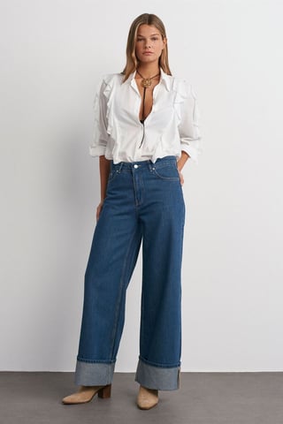Hochtaillierte weite Baumwoll-Denim-Jeans