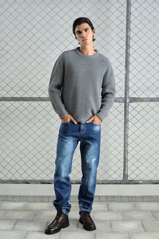 Dicker Rippstrick Pullover mit Rundhalsausschnitt