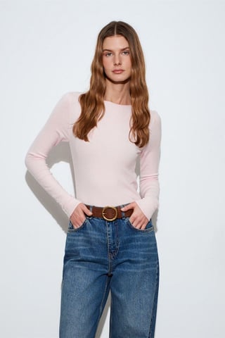 Damen Rippstrick-Boots-Ausschnitt Slim-Fit Pullover