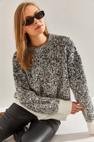 Übergroßer gemusterter Rundhals-Pullover