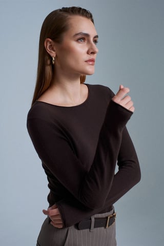 Damen Rippstrick Boot Neck Slim-Fit Pullover