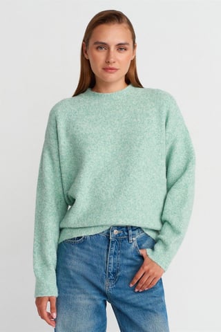 Damen Unifarbenes Rundhals-Ripp-Strickoberteil