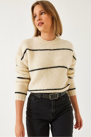 Bianco Lucci Gestreifter Rippstrick-Crop-Pullover - Mehrfarbig