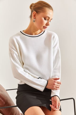 Lässig geschnittenes geripptes Crop-Top mit Rundhalsausschnitt