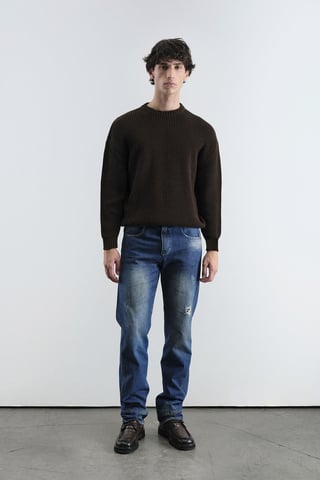 Komfortabler Rippstrick Rundhals-Pullover