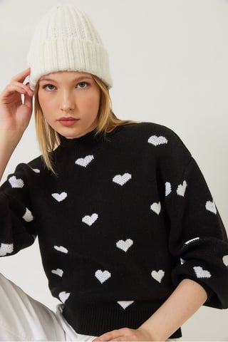 Herz-Muster Rundhalsausschnitt Relaxed Fit Pullover