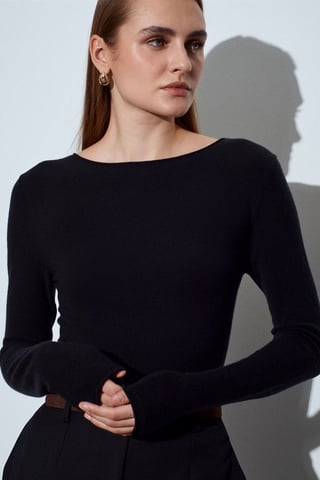 Damen Rippstrick Boot-Neck Slim-Fit Pullover