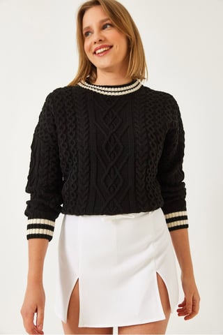 Pullover mit Rundhals und Dobby-Strickmuster mit Rippdetails