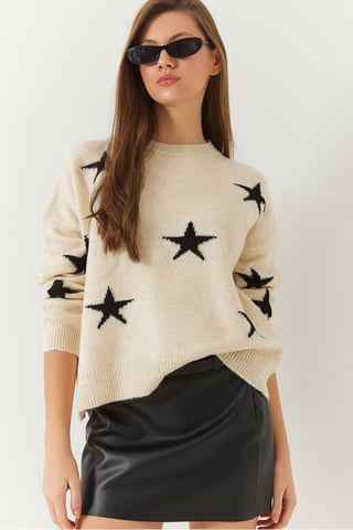 Sternmuster Acryl Rundhals Pullover