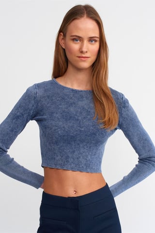 Damen Rippstrick Crop Crew Neck Pullover