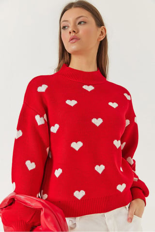 Bianco Lucci Rundhals-Sweatshirt mit Herzmuster, entspannte Passform - Mehrfarbig