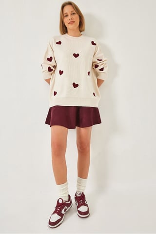 Herz-Muster Rundhalsausschnitt Strickpullover