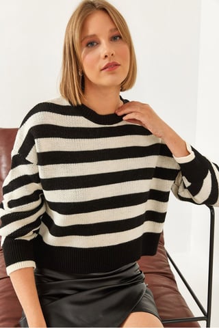 Übergroßer gestreifter Crop-Pullover