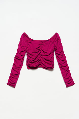 Damen Rippstrick Off-Shoulder Crop Sweater