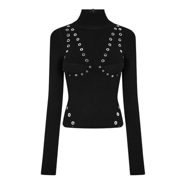Off White - Oberteil für Damen, Stehkragen (Schwarz)