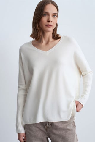 Damen V-Ausschnitt Rippstrickpullover
