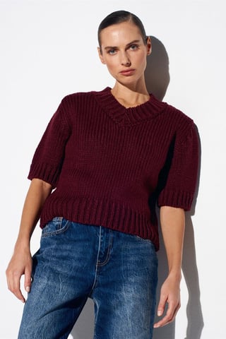 Damen V-Ausschnitt Ripp-Strickpullover