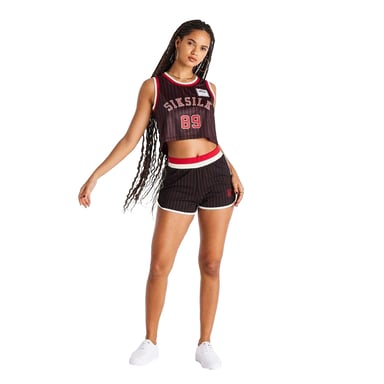 SikSilk - Basketball-Shorts für Damen (Schwarz/Rot)