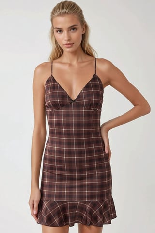 Karo-Mini-Kleid mit V-Ausschnitt