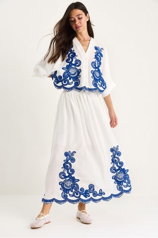 Übergröße V-Ausschnitt Besticktes 3/4-Arm Shirt und Weite Bein Hose Set