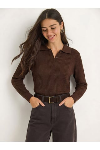 Strukturierter Polo-Kragen-Pullover