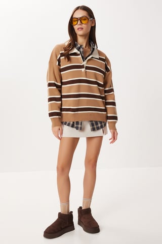 Rippstrick Polo-Kragenpullover