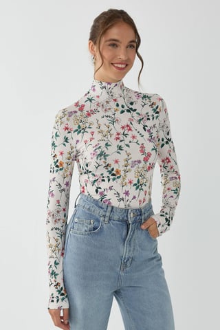 Blumenmuster Langarmpullover
