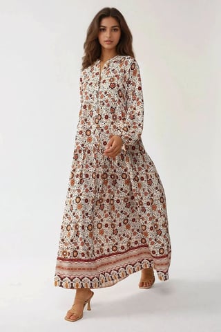 Hiccup Bedrucktes Maxikleid mit V-Ausschnitt und Knopfleiste - Mehrfarbig