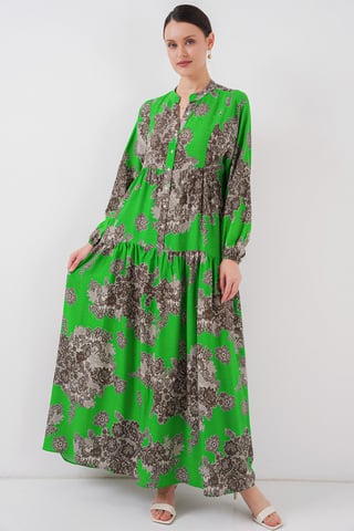 Gedrucktes V-Ausschnitt Maxikleid mit Knopfverschluss