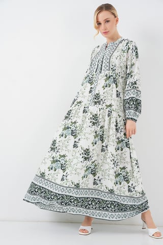 Gemustertes V-Ausschnitt Maxikleid