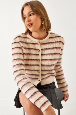 Gestreifter Knopf-Crop-Cardigan