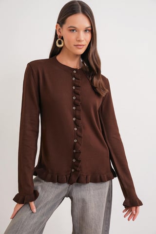 Rüschiger Gerippter Strickcardigan
