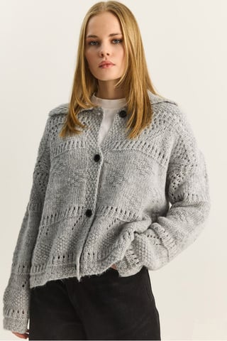 Strukturierter Polokragen-Button-Cardigan