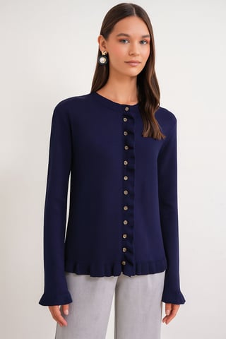 Rüschiger Gerippter Strickcardigan