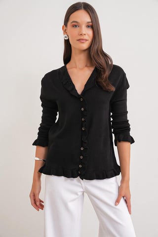 Rüschiger Gerippter Strickcardigan