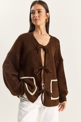 Übergroßer Strickcardigan mit Bindegürtel