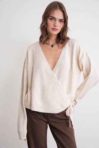 Rippstrick V-Ausschnitt Cardigan mit Bindeband