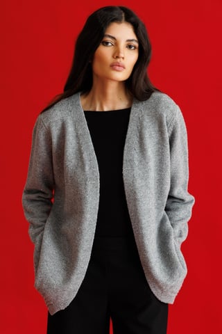 Mixray Oversized Rippstrick-Cardigan - Grau