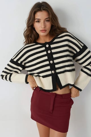Gestreifter Strickcardigan mit Knopfverschluss