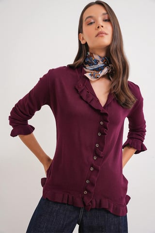 Rüschiger Gerippter Strickcardigan