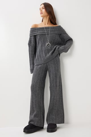 Off-Shoulder Rippstrick-Zweiteiler