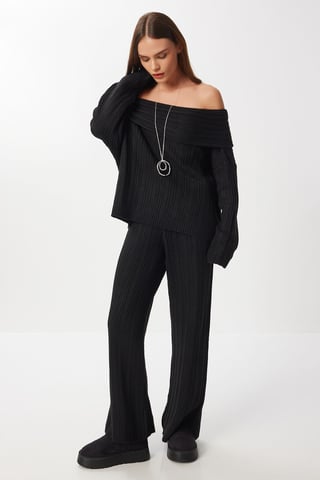 Off-Shoulder Rippstrick Zweiteiler