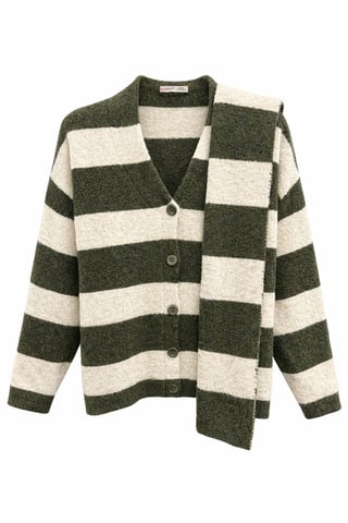 Gestreifter V-Ausschnitt Knopf-Front Strickcardigan