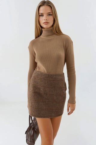 Figurbetonter Texturierter Rollkragenpullover